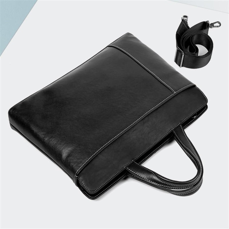 Leather Briefcase for Men, Horizontal Handbag Suitable for Computers, Business Casual Crossbody Bag