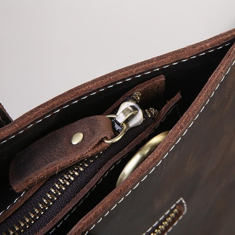 Nordic Men's Handbag Horizontal Briefcase Business Computer Bag Cowhide Shoulder Bag for Office Commute