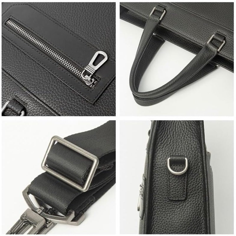 Authentic Leather Men'S Business Briefcase, Cowhide Horizontal Laptop Bag