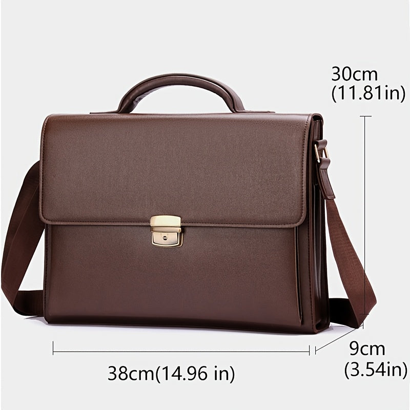 Light Brown Men's Business Briefcase | Synthetic Faux Leather, Adjustable Strap, Push Lock Closure, Rayon Lining