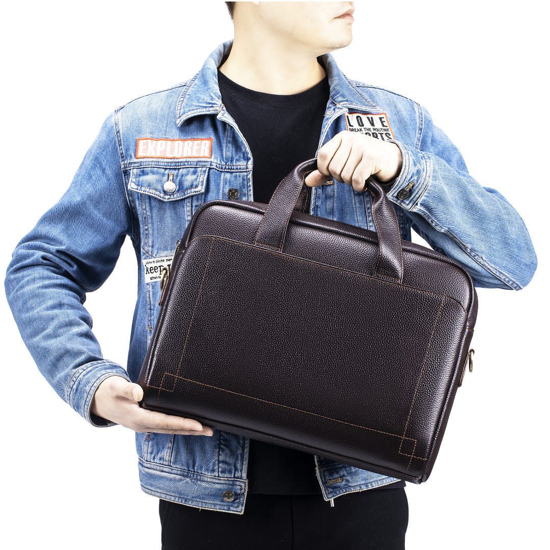 Genuine Leather Men'S Briefcase | Large Capacity Multi-Layer Storage, and Wear-Resistant Design, Suitable for Daily Office Meetings and Travel