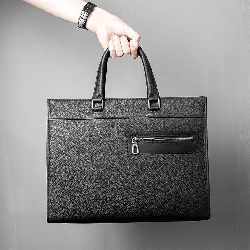 Authentic Leather Men'S Business Briefcase, Cowhide Horizontal Laptop Bag