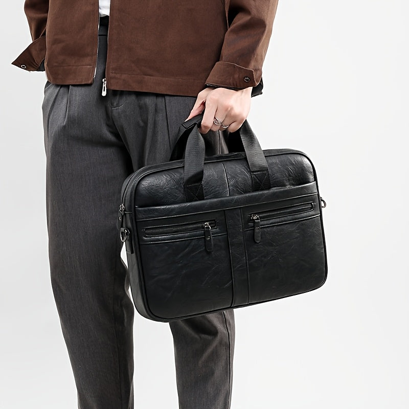 Men'S Retro Multi-Zipper Work Briefcase, 14-Inch Laptop Carrier, Versatile Shoulder And Hand Bag, Spacious Messenger Tote Ideal for Father'S Day And Valentine'S Day Presents