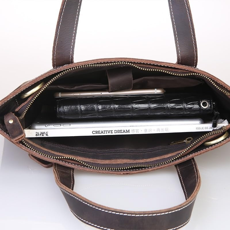 Nordic Men's Handbag Horizontal Briefcase Business Computer Bag Cowhide Shoulder Bag for Office Commute