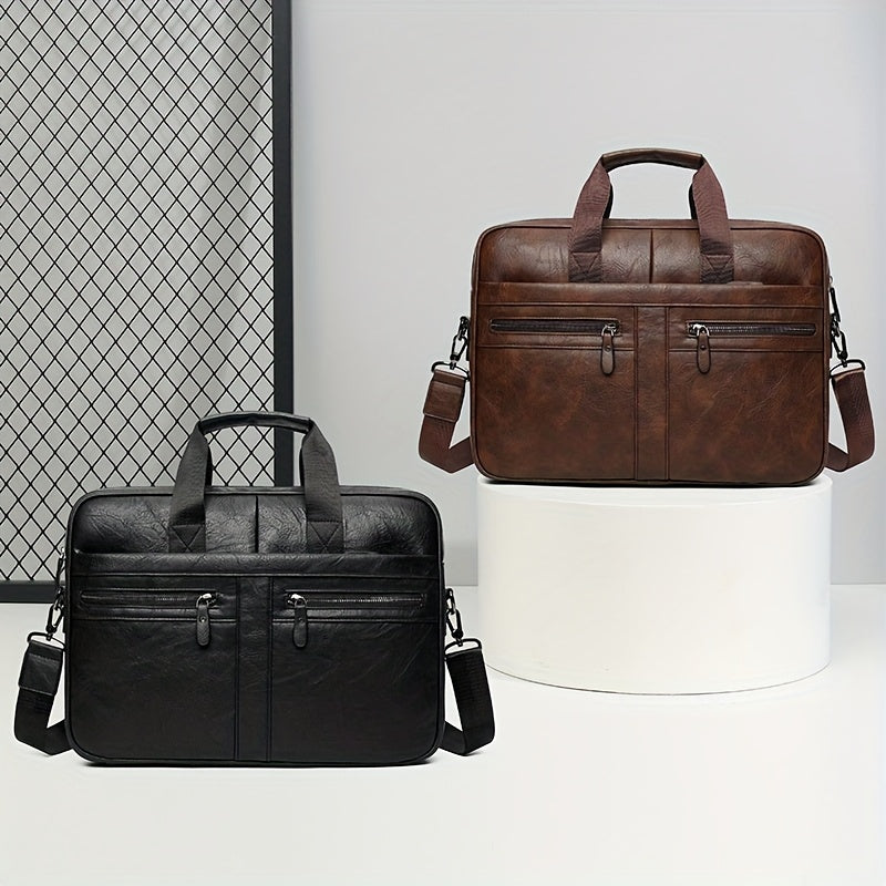 Men'S Retro Multi-Zipper Work Briefcase, 14-Inch Laptop Carrier, Versatile Shoulder And Hand Bag, Spacious Messenger Tote Ideal for Father'S Day And Valentine'S Day Presents