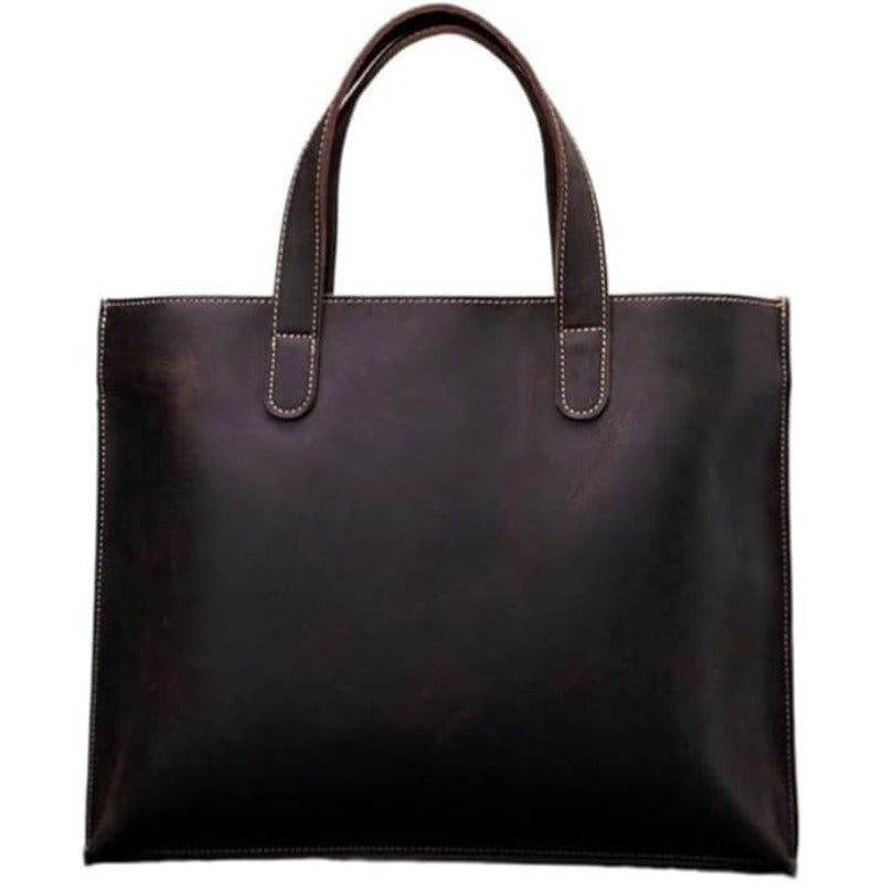 Nordic Men's Handbag Horizontal Briefcase Business Computer Bag Cowhide Shoulder Bag for Office Commute