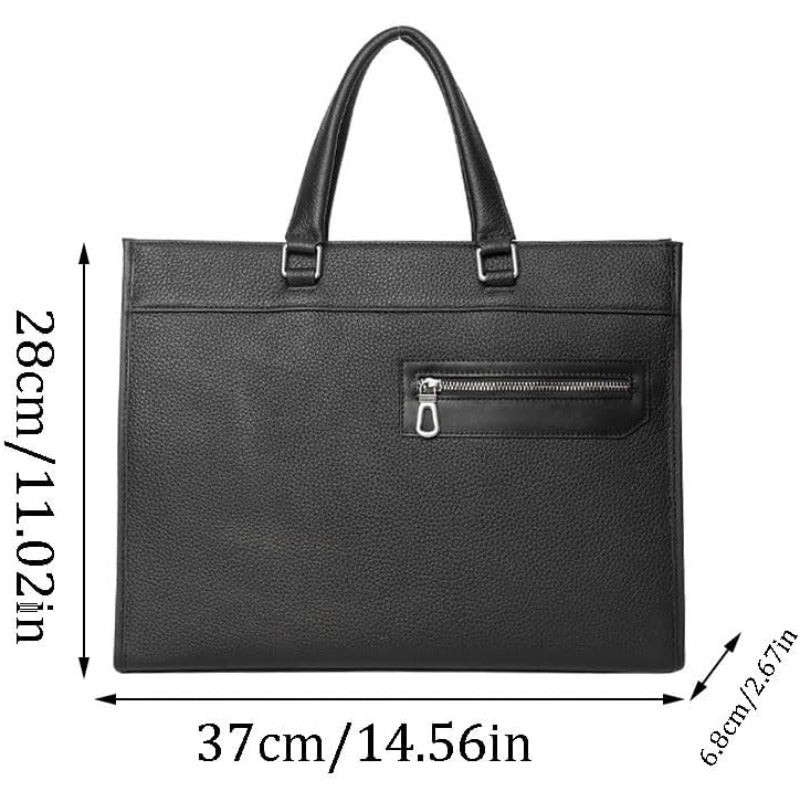Authentic Leather Men'S Business Briefcase, Cowhide Horizontal Laptop Bag