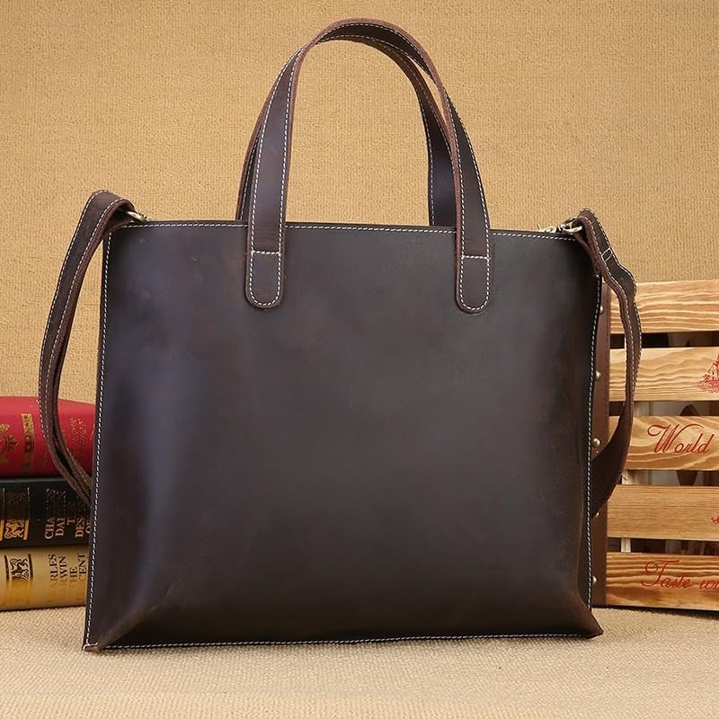 Nordic Men's Handbag Horizontal Briefcase Business Computer Bag Cowhide Shoulder Bag for Office Commute